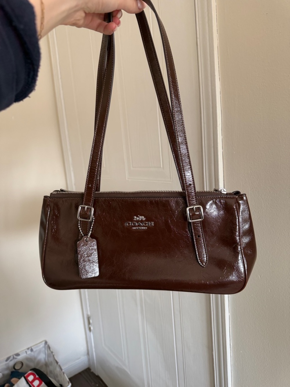 Coach Dark Brown Leather Shoulder Bag with Silver Hardware - Picture 3 of 6